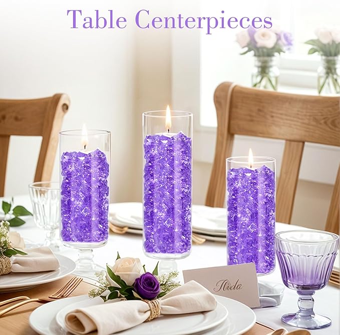 DomeStar Purple Fake Ice Rocks, 150PCS Acrylic Gems Crystals Plastic Gems Diamonds Centerpiece for Vase Fillers Wedding Party Table Scatter Valentine's Day Decorations