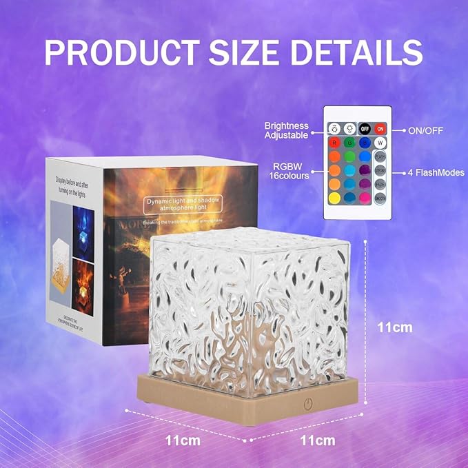 Ocean Wave Projector Lamp,Northern Lights Aurora Projector Light,16 Colors Gradual Rotating Flame Water Lamp,Cube Night Light with Remote Control for Living Room Bedroom Decor Hotel, etc