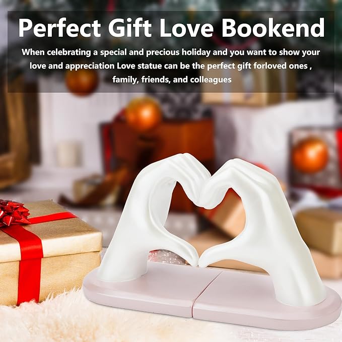 Bookends, Heavy Duty Bookend Holder Decor, White Finger Heart Shaped Decor, Modern Art Sculpture, Finger Home Decoration, Boho Decor for Desktop Bedroom Study Room