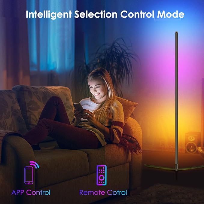 2PCS Corner Floor Lamp RGB Color Changing LED Modern Floor Lights with Bluetooth APP and Remote Control Music Sync, 65" RGB Mood Lighting 24H Timing 398+ DIY Modes