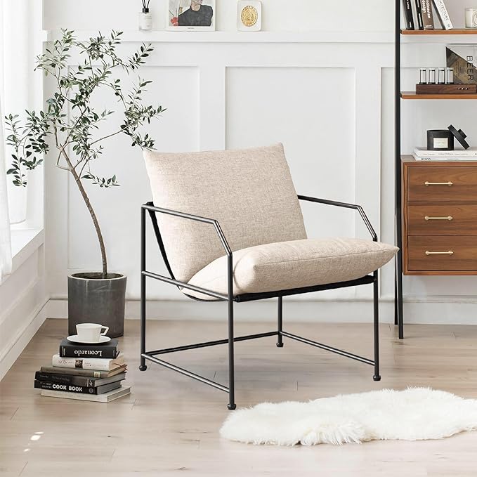 Accent Chair Living Room Chairs Accent Chairs Set of 2 Comfy Reading Chair for Bedroom Upholstered Lounge Chair Mid Century Modern Arm Chair Side Sofa Chair Armchair Waiting Room Chairs(Cream, 2)