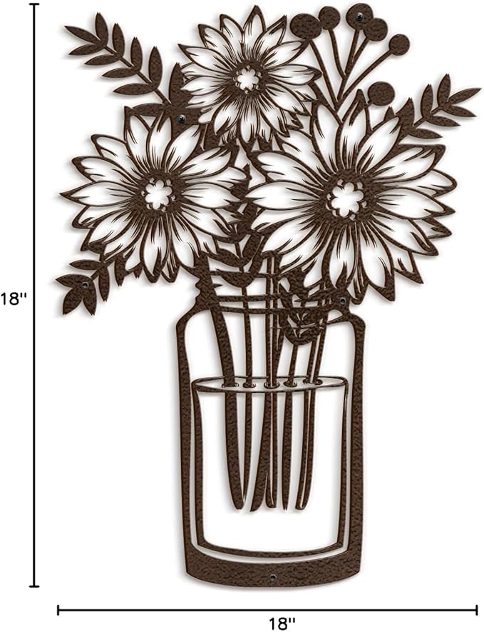 SIGNLEADER Metal Wall Art Decor Sunflowers in Vase Minimalist Modern Abstract Wall Sculpture Hangings Home Decoration for Living Room, Bedroom, Bathroom, Kitchen, Outdoor - 18" Bronze