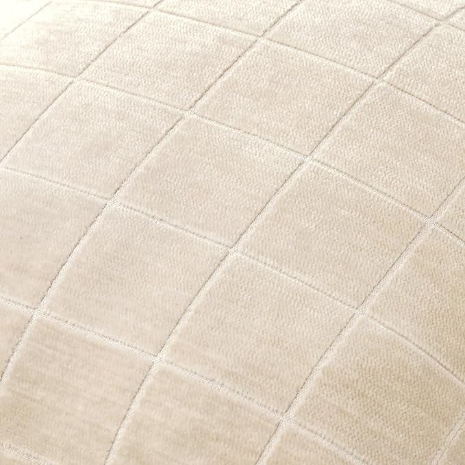 MIULEE Decorative Chenille Check Throw Pillow Covers Vintage Plaid Couch Pillows 16x16 Inch Set of 2 Neutral Boho Farmhouse Cushion Covers Modern Spring Home Decor for Sofa Bed Living Room Beige