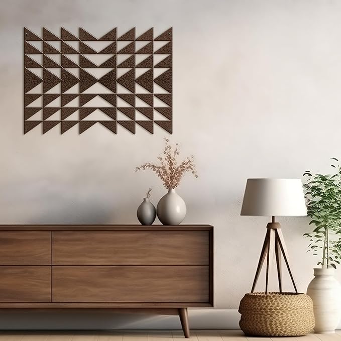 SIGNLEADER Metal Wall Decor Triangle Composition Minimalist Modern Luxury Wall Sculpture Hangings 3D Statue Home Decoration for Living Room, Bedroom, Bathroom, Kitchen, Fireplace, Office - 24" Bronze
