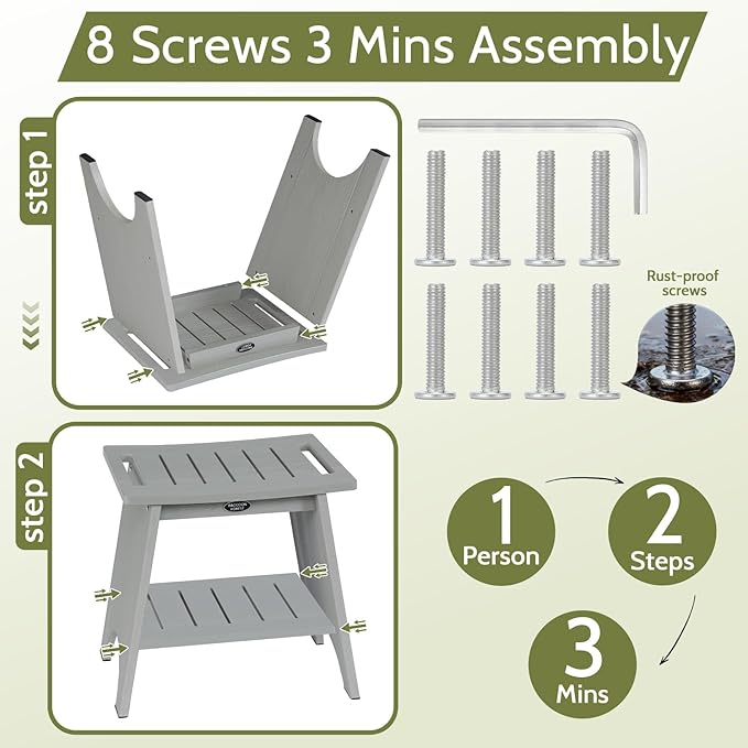 Shower Benches for Inside Shower, Shower Stool for Shaving Legs, 500lbs Shower Chair with Space-Efficient Storage Shelf, Waterproof Shower Seat for Spa Bathroom, Indoor or Outdoor Use(Grey)
