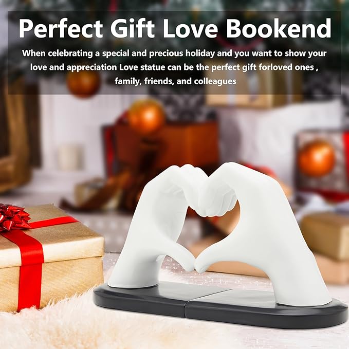 White Bookends, Heavy Duty Bookend Holder Decor, Finger Heart Shaped, Modern Art Sculpture, Bookends Decorative, Boho Decor for Desktop Bedroom Study Room(White)