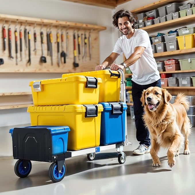 3 in 1 Aluminum Folding Hand Truck Dolly Cart with Wheels 600 Lbs Capacity Collapsible Heavy Duty Convertible Trolley with Retractable Handle for Moving Home Warehouse Office Camping (Blue)