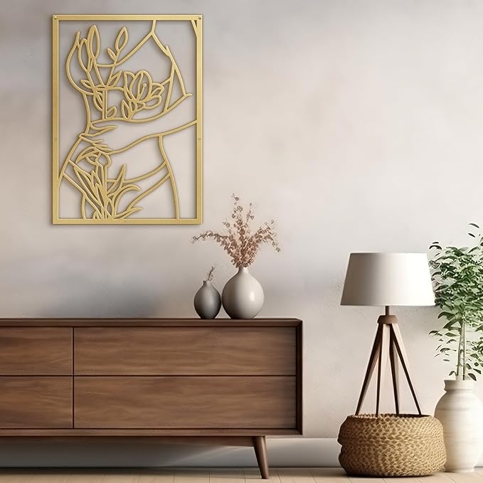 SIGNLEADER Metal Wall Art Decor Women Body Line Modern Abstract Wall Sculpture Hangings Home Decoration for Living Room, Bedroom, Bathroom, Kitchen, Outdoor - 18" Gold