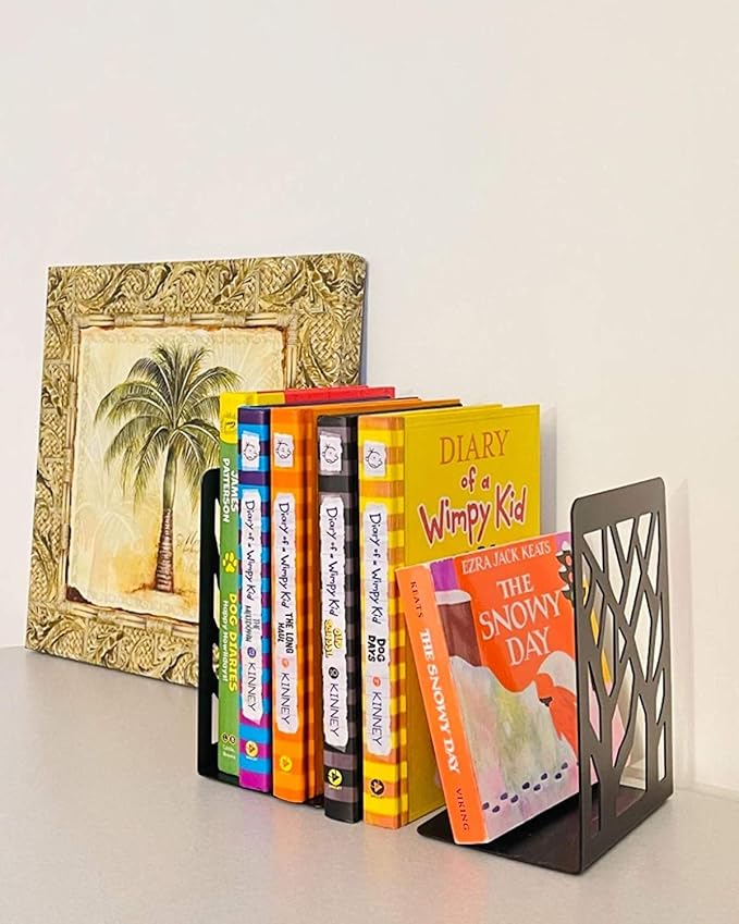 MSDADA Bookends, 6 Pairs Black Metal Book Stoppers for Heavy Books, Office, Home Decor