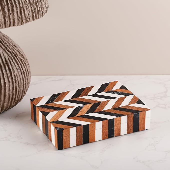 Handicrafts Home Decorative Keepsake Box 8x5 – Small Organizer Box with Lid, Boho Decorative Storage, Retro Memory Box, Unique Coffee Table Décor, Jewelry or Trinket Box, Modern Shelf Decorative Box