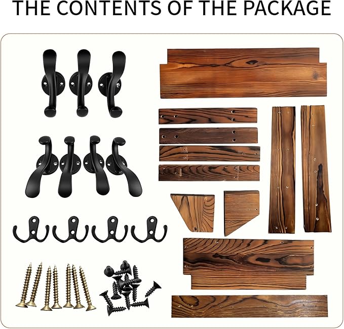 29" Wooden Wall Mounted Coat Rack with Shelf- 4-in-1 Entryway Organizer with 11 Hooks (7 Coat Hooks + 4 Key Hooks), Mail Holder & Display Shelf for Living Room, Bedroom (NOT Come Assembled)