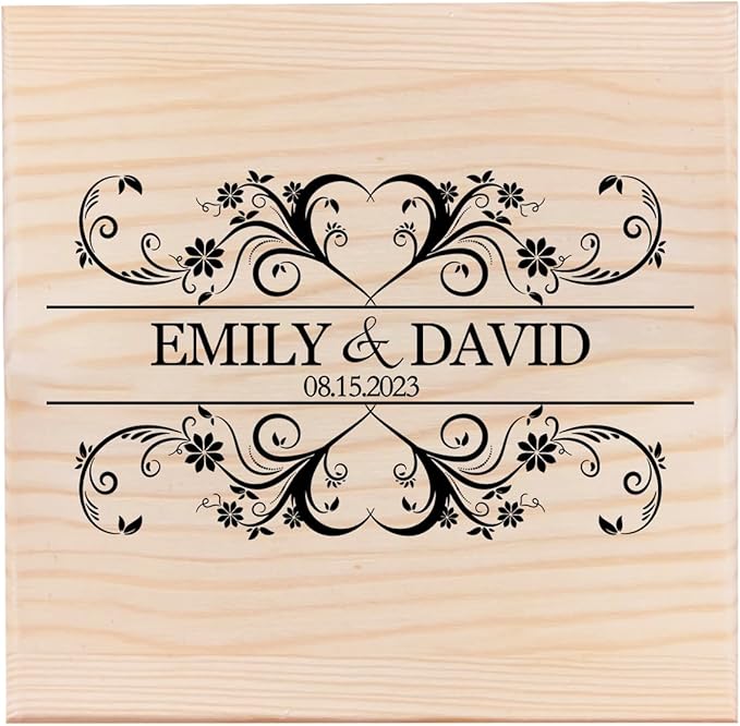 Personalized Wedding Keepsake Box Custom Name Date, Wooden Memory Box Wedding Gift Box for Couples Newlyweds - Customized Gifts for Bridal Shower Anniversary Engagement Christmas
