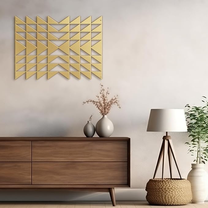SIGNLEADER Metal Wall Decor Triangle Composition Minimalist Modern Luxury Wall Sculpture Hangings 3D Statue Home Decoration for Living Room, Bedroom, Bathroom, Kitchen, Fireplace, Office - 24" Gold