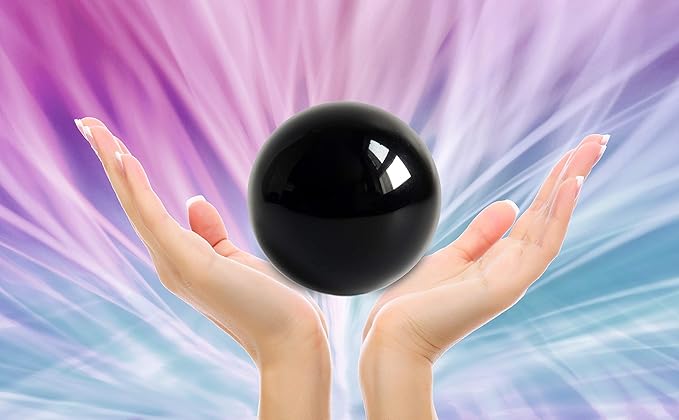 Mina Heal Natural Obsidian Crystal Ball for Meditation, Divination, Feng Shui, and Healing – Black Obsidian Sphere with Stand