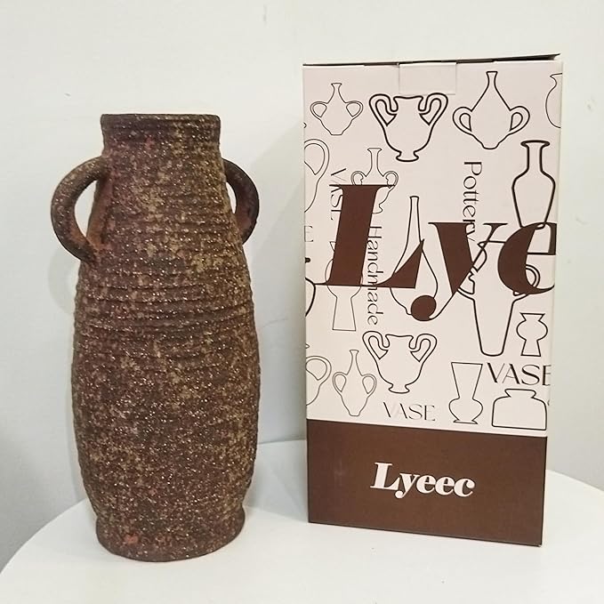 Ceramic Rustic Vase, Farmhouse Decorative Flower Vase for Home Decor, Rusty Vase for Living Room Bedroom Kitchen Office Decor Centerpiece Table Decorations