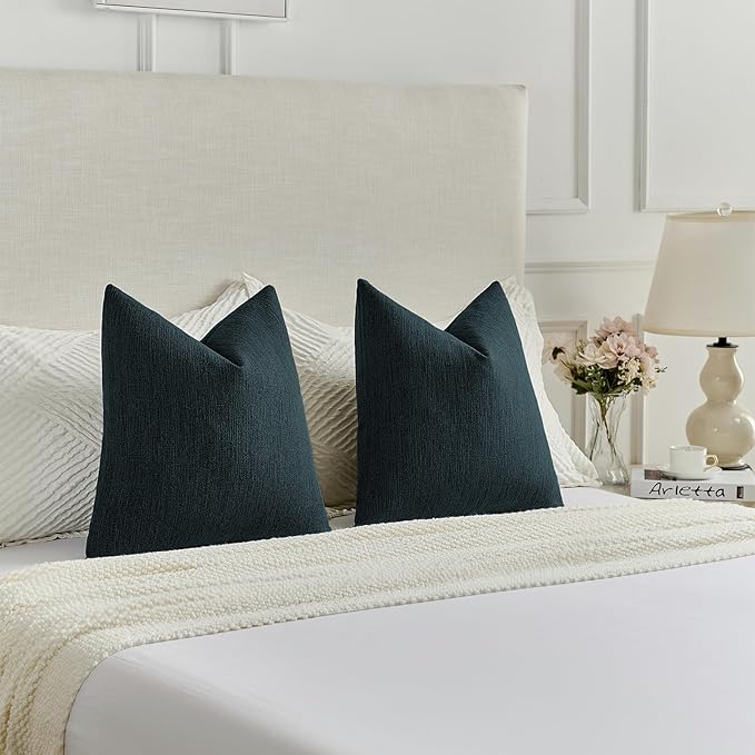 FUTEI Navy Blue Chenille Decorative Throw Pillow Covers 24x24 Inch Set of 2,Soft Cozy Faux Linen Textured European Pillow Shams,Farmhouse Home Decor for Couch Living Room