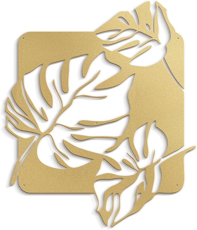 SIGNLEADER Metal Wall Art Decor Tropical Monstera Leaf Minimalist Modern Abstract Wall Sculpture Hangings Home Decoration for Living Room, Bedroom, Bathroom, Kitchen, Outdoor - 18" Gold