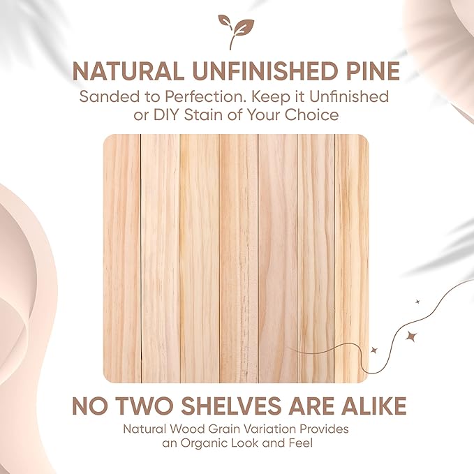 Homeforia Wood Floating Shelf 16 inch, High End Solid Natural Wood 16inch Floating Shelves for Wall Mounted, Unfinished Wooden Small Floating Shelves, Heavy Duty Bracket, 16 X 6.5 X 1.75 in, Set of 3