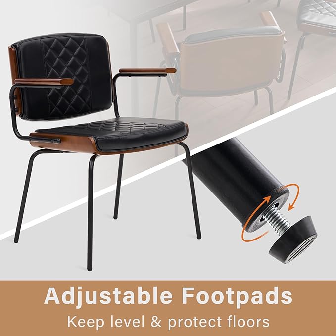 iMenting Upholstered Dining Chair with Arms Modern Kitchen & Dining Room Chair Set 2 Leather Dining Chair for Dining Table Leather Chair Set of 2 for Kitchen Living Room, Black with Black Leg
