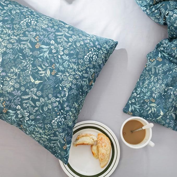 Blue Floral Duvet Cover King Vintage Flower Pattern Duvet Cover 100% Cotton Garden Style Comforter Cover Chic Botanical Floral Bedding Sets for Girls Women 1 Floral King Duvet Cover with 2 Pillowcases