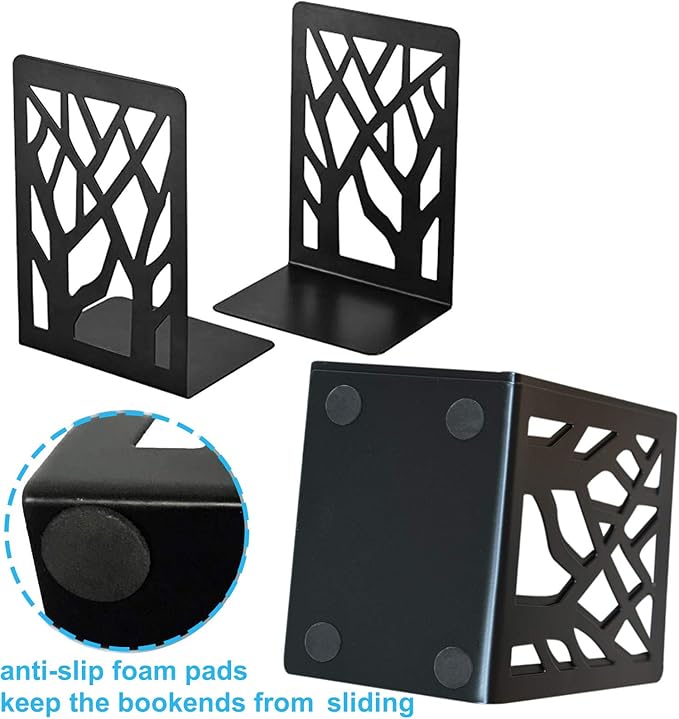 MSDADA Bookends, Book Ends for Shelves, Bookends for Office, Book Ends for Heavy Books, Book Shelf Holder Stand Home Decorative,Metal Bookend Supports, Book Stoppers, Black(4 Pairs)