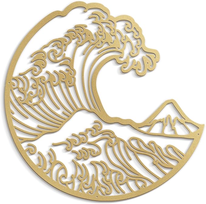 SIGNLEADER Metal Wall Art Decor The Great Wave Landscape Minimalist Modern Abstract Wall Sculpture Hangings Home Decoration for Living Room, Bedroom, Bathroom, Kitchen, Outdoor - 18" Gold