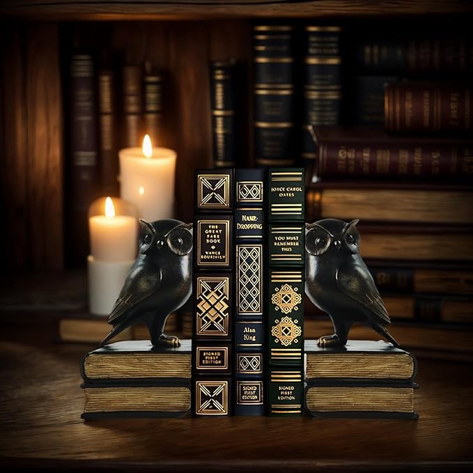 Dosker Book Ends for Shelves,Retro Owl Decorative Bookends,Cute Animal Book Holders for Kids Rooms,Offices and Bedrooms(Black)