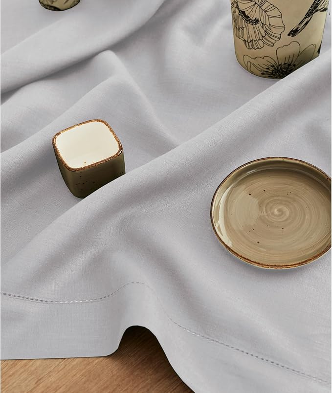 Solino Home Linen Napkins Set of 4 - Classic Hemstitch 100% Pure Linen Soft Grey Dinner Napkins Cloth 20 x 20 Inch for Winter, Spring, Easter - Handcrafted and Machine Washable