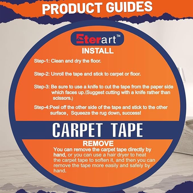 Eterart Double Sided Carpet Tape Heavy Duty for Area Rugs,Tile Hardwood Floors,Over Carpet,Rug Tape High Adhesive and Removable,Strong Sticky Tape,Residue Free,2 Inches x 10 Yards,White