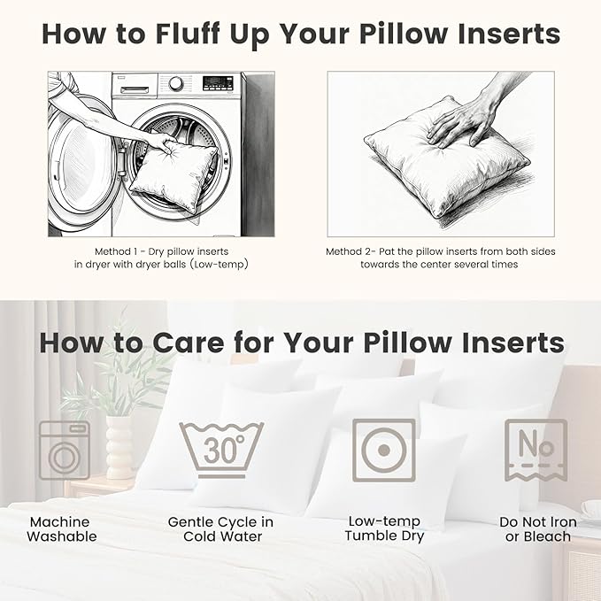 QUIETSEA 16x16 Pillow Inserts, 2 Pack Down Alternative Throw Pillow Inserts, Fluffy Soft Square Decorative Pillows for Bed, Couch and Sofa