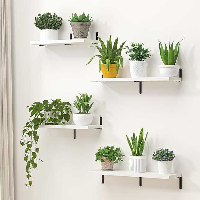 Marsmiles Extra Wide Floating Shelves for Wall, 40x8 Inch Natural Wood Grain Bookshelves, Heavy Duty Mounted Shelving for Bathroom, Kitchen, Living Room, Bedroom,Set of 2,White