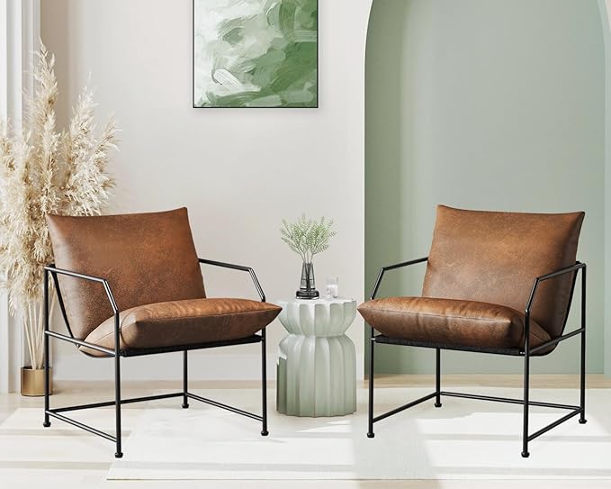 YEEFY Accent Chair Living Room Chairs Accent Chairs Set of 2 Comfy Reading Chair for Bedroom Upholstered Lounge Chair Mid Century Modern Arm Chair Side Sofa Cozy Chair Armchair (Brown, 2)