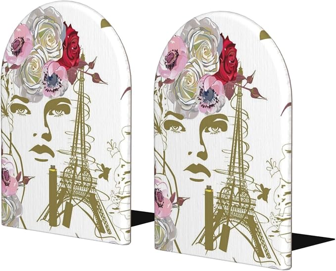 Paris Eiffel Tower Wood Bookends Stands Decorative Non-Slip Book Organizers for Home Office Desk Library School Study 1 Pair