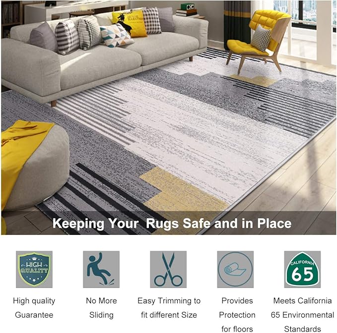 Non Slip Rug Pad Grippers - 8x11 Ft, 1/8" Thick, (Felt + Rubber) Double Layers Area Carpet Mat Tap, Provides Protection and Cushioning for Hardwood or Tile Floors