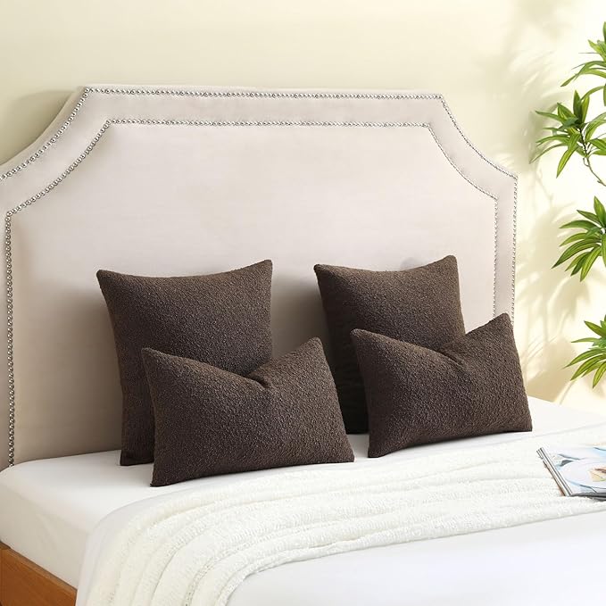 FUTEI Pack of 2 Dark Coffee Decorative Throw Pillow Covers 20x20 Inch Soft Cozy Solid Boucle Textured Cushion Case,Modern Home Decor for Couch Bed Living Room