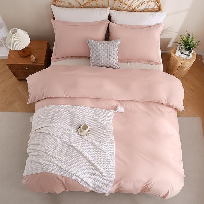 JSD Dusty Pink Duvet Cover Set Queen Size, 3 Piece Duvet Cover with Pillow Shams, Soft Brushed Microfiber Zipper Closure, Comforter Not Included