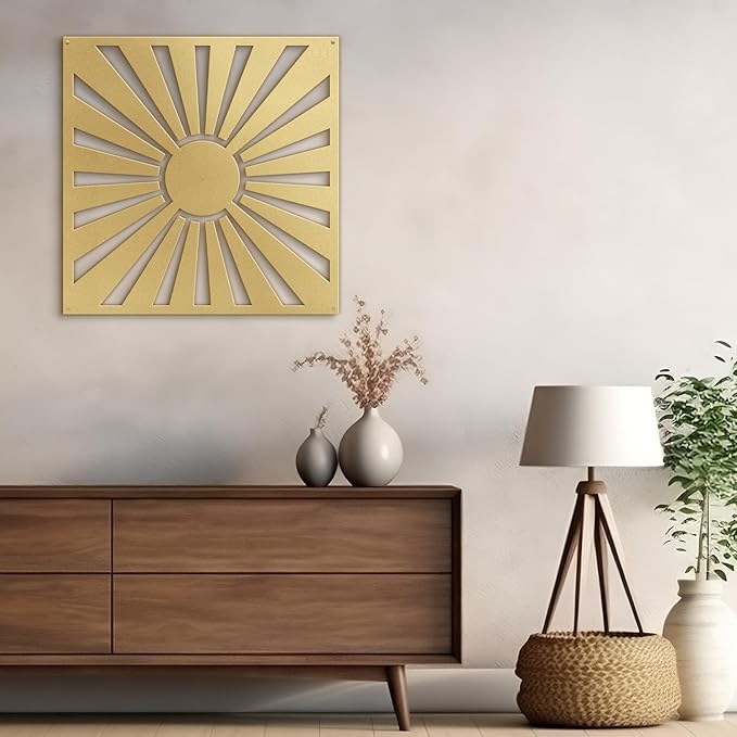SIGNLEADER Metal Wall Decor Sun Ray Minimalist Modern Luxury Wall Sculpture Hangings 3D Statue Home Decoration for Living Room, Bedroom, Bathroom, Kitchen, Fireplace, Office - 18" Gold