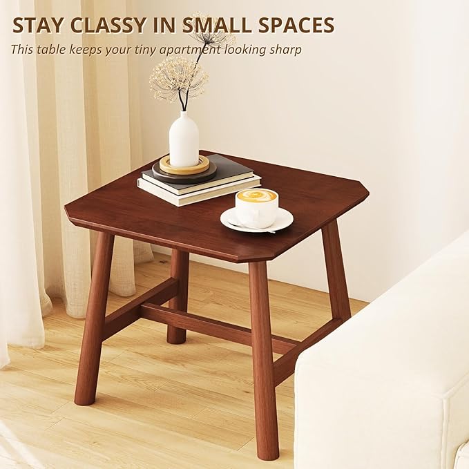 HEAH-YO 20" Square Side Table, Wood End Table for Small Space, Farmhouse Nightstand for Living Room Bedroom Dorm, 20" W x 20" D x 18" H, Walnut Finish