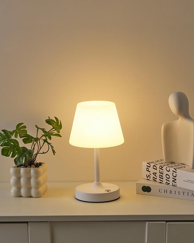 PUSU Cordless LED White Small Table Lamp, Waterproof Shower Light with 4000mAh Battery, Portable Rechargeable Touch Dimming Night Light for Bathroom, Outdoor Camping, Kitchen, Patio, Restaurant