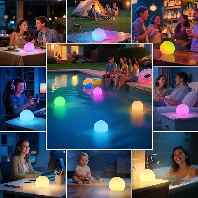 FUYO Smart Table Lamp, 8-inch Rechargeable LED Globe Orb Light with App/Remote Control, IPX6 Water-Resistant, 16 Colors & 4 Modes, Sphere Night Light for Home Bedroom Pool Garden Decor
