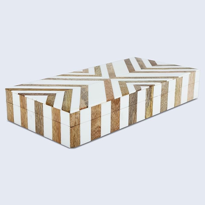 Handicrafts Home Decorative Storage Box 10x4.5 – Remote Control Holder, Jewelry Organizer, Modern Decorative Box with Lid, Boho Chic Home Décor Accent, Vintage Memory Box for Living Room Shelf Décor