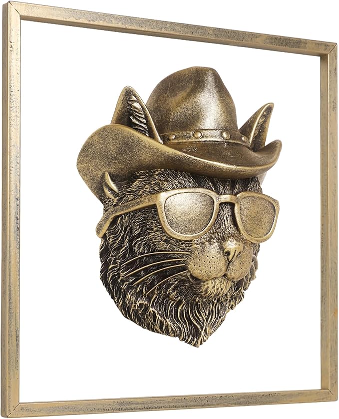 Newinhome Animal Heads Wall Decor (Includes Metal Frame) Resin Animals Sculptures Head Wall Hanging Decoration Gold vintage Wall Sculpture for Living Room Bedroom Office(Bobcat)