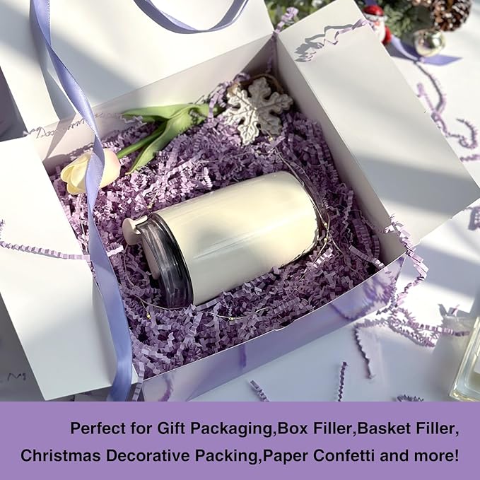 2LB Crinkle Cut Paper Shred Filler for Gift Box Bag and Basket On Holidays(Light Purple)