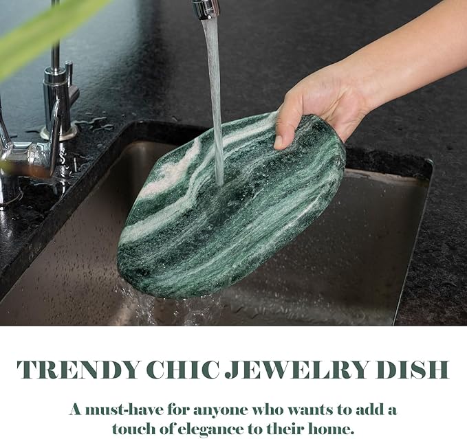 BCS Marble Jewelry Tray Trinket Dish, Decorative Cloud Vanity Key Tray for Women, Perfume Ring Holder Dish for Ring Earring, Cute Jewelry Plate Bowl Aesthetic Room Decor(Green)