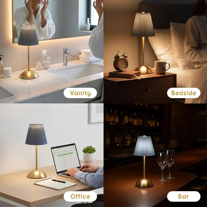 Set of 2 Wireless Cordless Lamps Rechargeable, 3CCT & Stepless Dimming, LED Battery Table Lamp with Touch Sensor Technology for Desk, Bedside, Outdoor Settings, 12 * 5 Inches (Slate Blue)