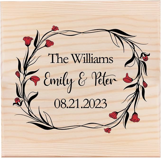 Personalized Wedding Keepsake Box Custom Name Date, Wooden Memory Box Wedding Gift Box for Couples Newlyweds - Customized Gifts for Bridal Shower Anniversary Engagement Christmas