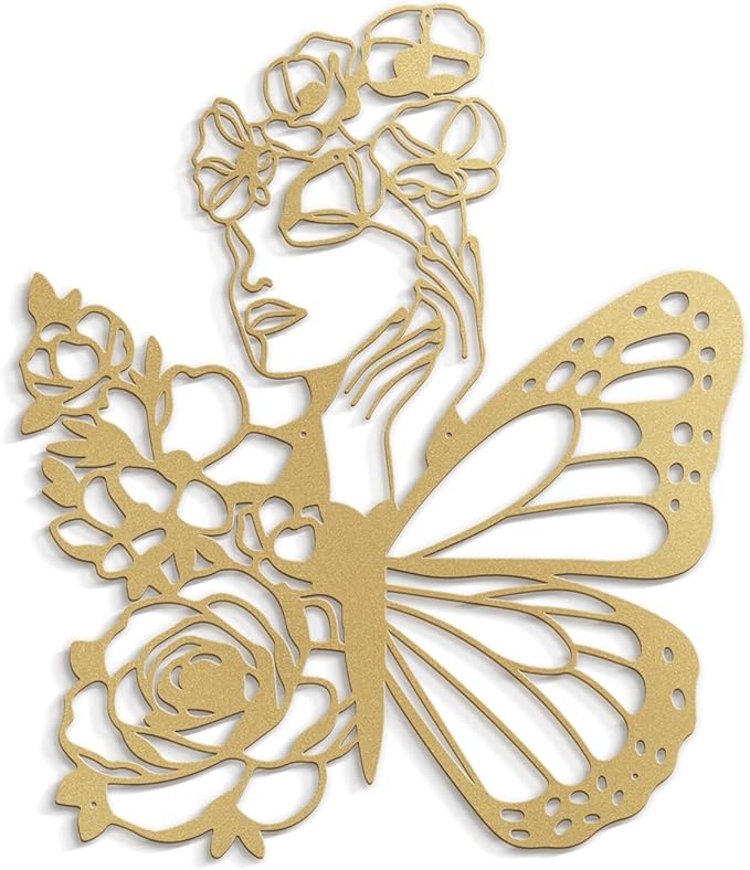 SIGNLEADER Metal Wall Art Decor Woman with butterfly Wings Minimalist Modern Abstract Wall Sculpture Hangings Home Decoration for Living Room, Bedroom, Bathroom, Kitchen, Outdoor - 18" Gold