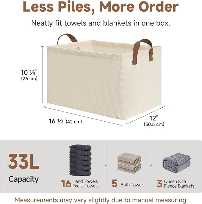 StorageWorks Storage Bins, Shelves Baskets for Organizing, Large Fabric Closet Organizers with Handles, Metal Frame, Beige?Texture?, 2-Pack