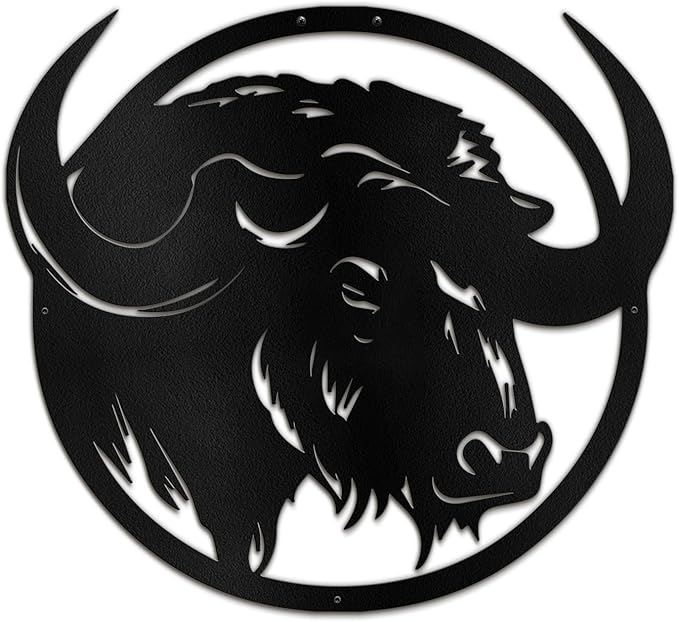 SIGNLEADER Metal Wall Art Decor Majestic Buffalo Circular Frame Minimalist Modern Abstract Wall Sculpture Hangings Home Decoration for Living Room, Bedroom, Bathroom, Kitchen, Outdoor - 18" Black