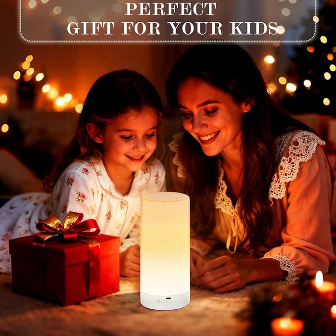 Table Lamp, Touch Sensor Bedside Lamps, Dimmable Warm White Light & Color Changing RGB for Kids Room, Bedroom, Living Room, Holiday Use